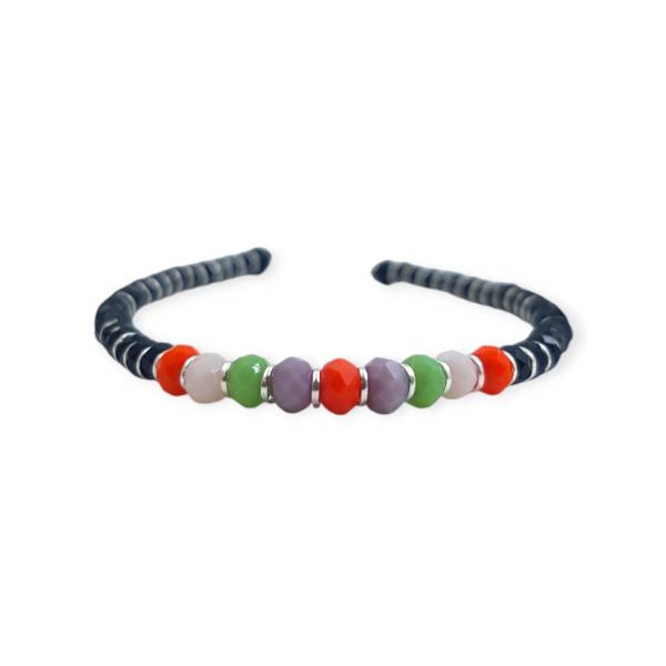 925 Sterling Silver Bracelet with Black and Multi Stone